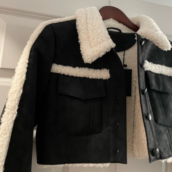 Revolve NBD Dolly Faux Shearling Jacket in Black & Ivory - Picture 6 of 16